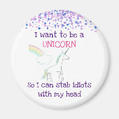 Edgy Unicorn mit Rainbow und Confetti Funny Magnet (Vorne)
