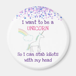 Edgy Unicorn mit Rainbow und Confetti Funny Magnet