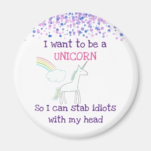 Edgy Unicorn mit Rainbow und Confetti Funny Magnet (Vorne)