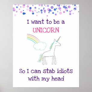 Edgy Unicorn mit Rainbow und Confetti Funny Poster