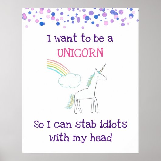 Edgy Unicorn mit Rainbow und Confetti Funny Poster (Vorne)
