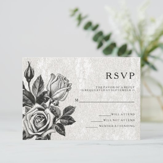 Edgy Viktorianische Rose Schwarz-Weiß-UAWG Einladung (Stehend Vorderseite)