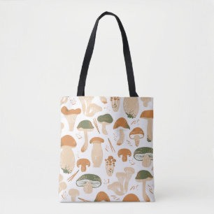 Edible Mushrooms seamless pattern. Linocut old sty Tasche