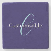 Edierbare kursive Schriftmonogramm Purpurblau Steinuntersetzer (Vorderseite)