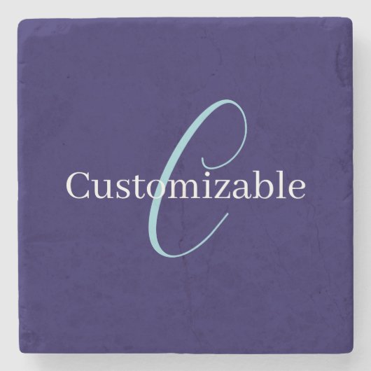 Edierbare kursive Schriftmonogramm Purpurblau Steinuntersetzer (Vorderseite)