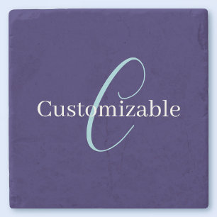 Edierbare kursive Schriftmonogramm Purpurblau Steinuntersetzer