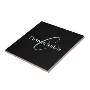 Edierbare kursive Schriftmonogramm Schwarz Blau We Fliese