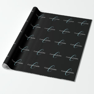 Edierbare kursive Schriftmonogramm Schwarz Blau We Geschenkpapier