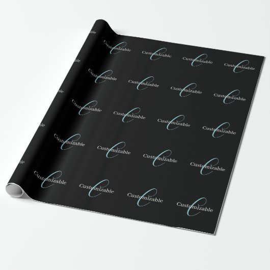 Edierbare kursive Schriftmonogramm Schwarz Blau We Geschenkpapier (Ungerollt)