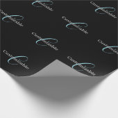Edierbare kursive Schriftmonogramm Schwarz Blau We Geschenkpapier (Ecke)