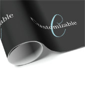 Edierbare kursive Schriftmonogramm Schwarz Blau We Geschenkpapier (Rolleneckpunkt)
