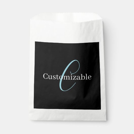Edierbare kursive Schriftmonogramm Schwarz Blau We Geschenktütchen (Vorderseite)
