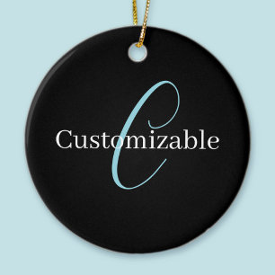 Edierbare kursive Schriftmonogramm Schwarz Blau We Keramik Ornament