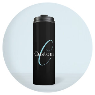 Edierbare kursive Schriftmonogramm Schwarz Blau We Thermosbecher