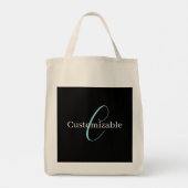 Edierbare kursive Schriftmonogramm Schwarz Blau We Tragetasche (Rückseite)