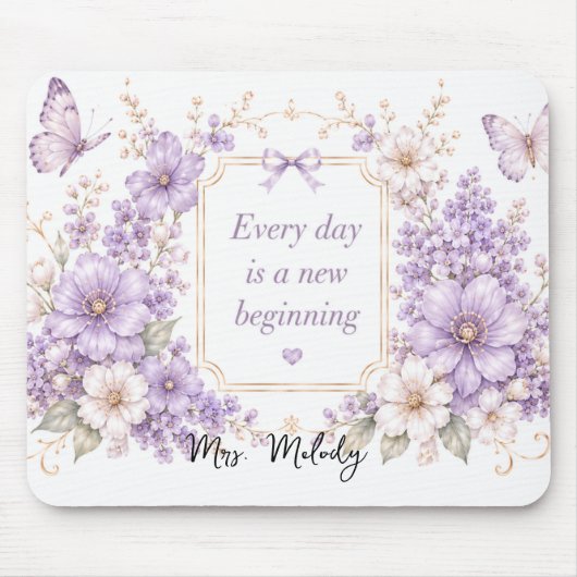 Edierbare Seidengarten-Lila-Blumen-Mauspad Mousepad (Vorne)