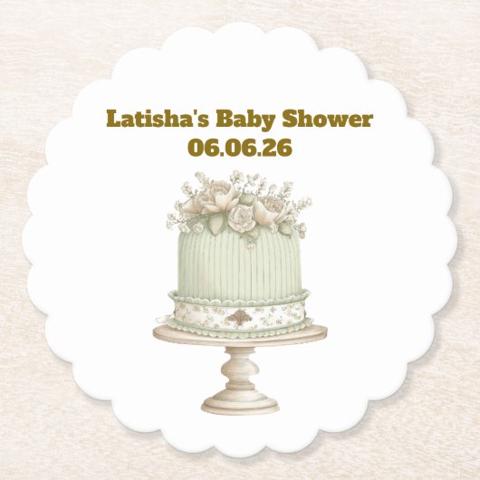 Edierbare Vintage-Neutrale Babyparty Untersetzer (Vorderseite)
