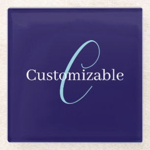 Edierbares Kursiv-Schrift-Monogramm Purpurblau Glasuntersetzer