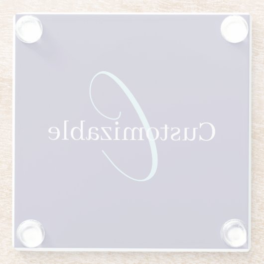 Edierbares Kursiv-Schrift-Monogramm Purpurblau Glasuntersetzer (Rückseite)