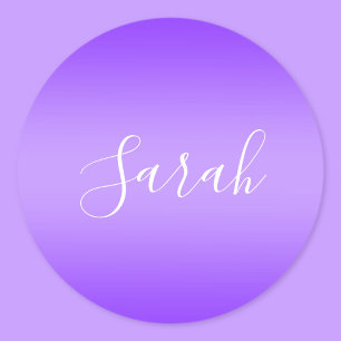 Edierbares Lila-Violett-Ombre & Weißer Textscript Runder Aufkleber