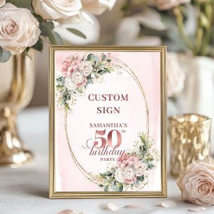 Edierbares Minimal Blush Botanical 50 Geburtstag 8 Poster