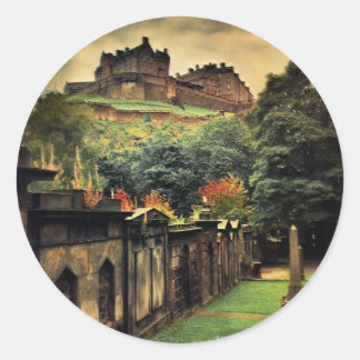 Edinburgh Castle - Antique Style Runder Aufkleber