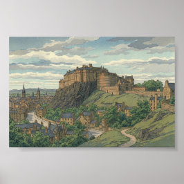 Edinburgh Castle Japanese Woodblock Print Poster