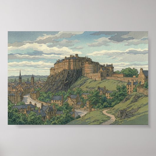 Edinburgh Castle Japanese Woodblock Print Poster (Vorne)