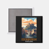 Edinburgh Castle Retro Vintage Travel Magnet (Vorderseite/Rückseite)