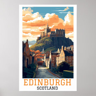 Edinburgh Castle Retro Vintage Travel Poster
