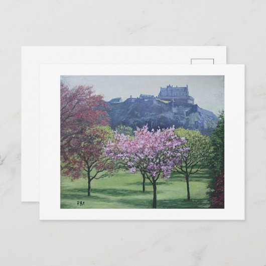 Edinburgh Castle Scotland Gemälde von Pola.B.Alex Postkarte (Vorne/Hinten)