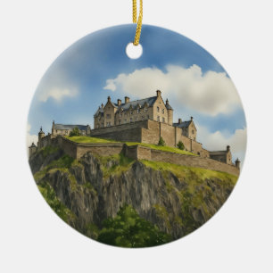 Edinburgh Castle Scotland Watercolor Keramik Ornament