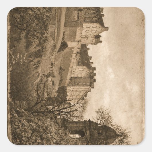 Edinburgh Castle Sepia Photograph Quadratischer Aufkleber (Vorderseite)