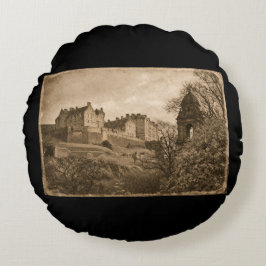Edinburgh Castle Sepia Photograph Rundes Kissen