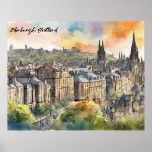 Edinburgh Castle Watercolor Travel Poster