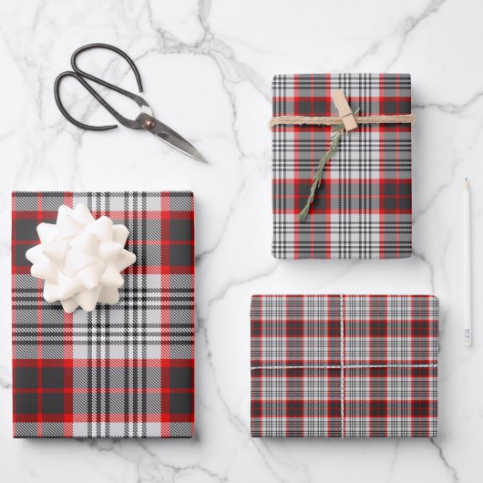 Edinburgh City Tartan Kariert Grau Black Red Geschenkpapier Set (Vorderseite)