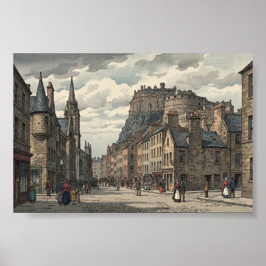 Edinburgh Old Town Japanese Woodblock Print Poster (Vorne)