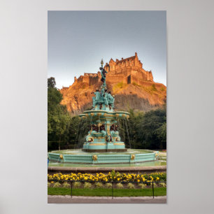Edinburgh-Schloss-Brunnen-Prinzen Street Gardens Poster