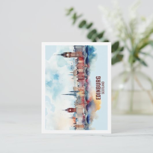 Edinburgh Schottland Famous Travel Place Watercolo Postkarte (Stehend Vorderseite)
