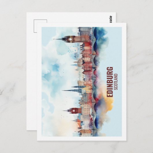 Edinburgh Schottland Famous Travel Place Watercolo Postkarte (Vorne/Hinten)