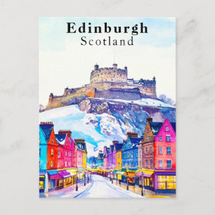 Edinburgh Schottland Schloss und Straße Winterreis Postkarte