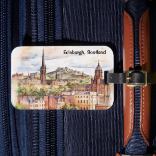 Edinburgh Schottland Stadtansicht Aquarell Reise Gepäckanhänger