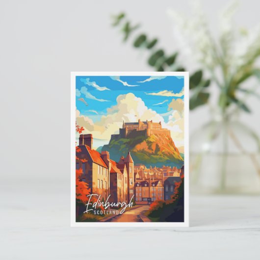 Edinburgh Schottland Vintage-Illustration Postkarte (Stehend Vorderseite)