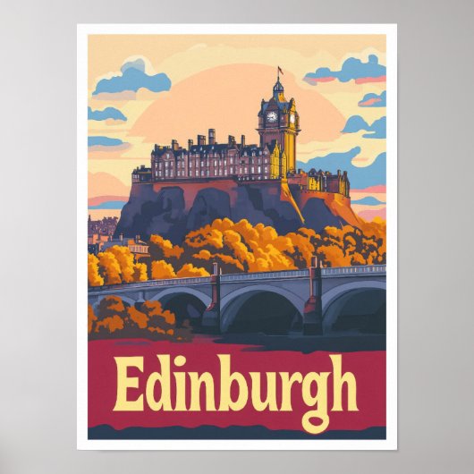 Edinburgh Scotland Art Vintage Travel Illustration Poster (Vorne)
