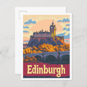 Edinburgh Scotland Art Vintage Travel Illustration Postkarte