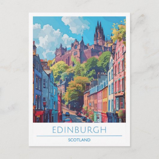 Edinburgh Scotland Art Vintage Travel Postkarte (Vorderseite)