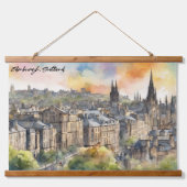 Edinburgh Scotland Castle Watercolor Travel Wandteppich Mit Holzrahmen (Vorne)