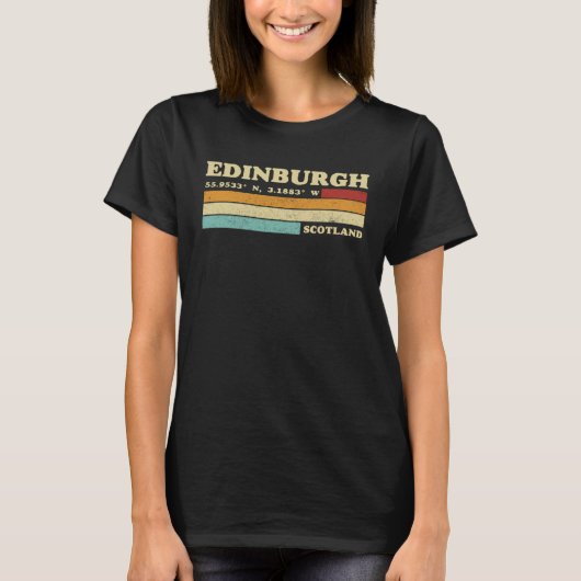 Edinburgh Scotland City Retro Longitude Latitude T-Shirt (Vorderseite)