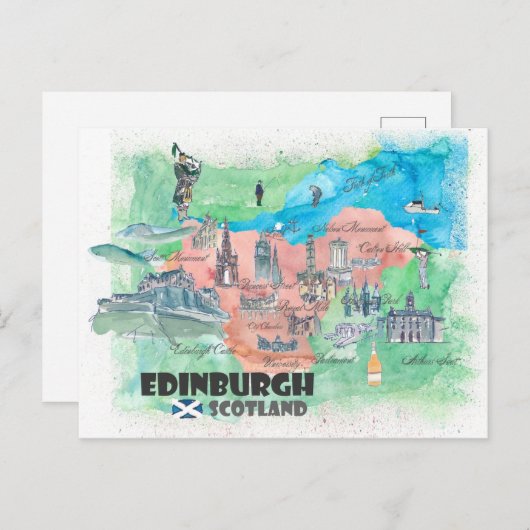 Edinburgh Scotland Reiseplan Postkarte (Vorne/Hinten)