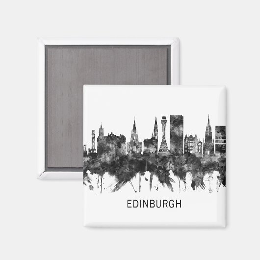 Edinburgh Scotland Skyline BW Magnet (Vorderseite/Rückseite)
